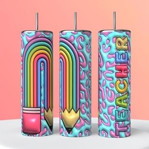 Teacher Rainbow Cheetah Print 20oz Skinny Tumbler